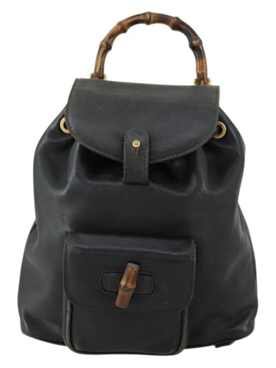 GUCCI Bamboo Backpack Leather Black Gold 003 2034 0030 Auth 156417 main image 8